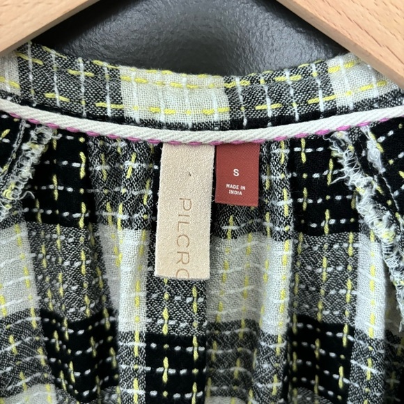Anthropologie Pilcro Breezy Button Down Black Plaid Buffalo Top Blouse Size S - Picture 6 of 14